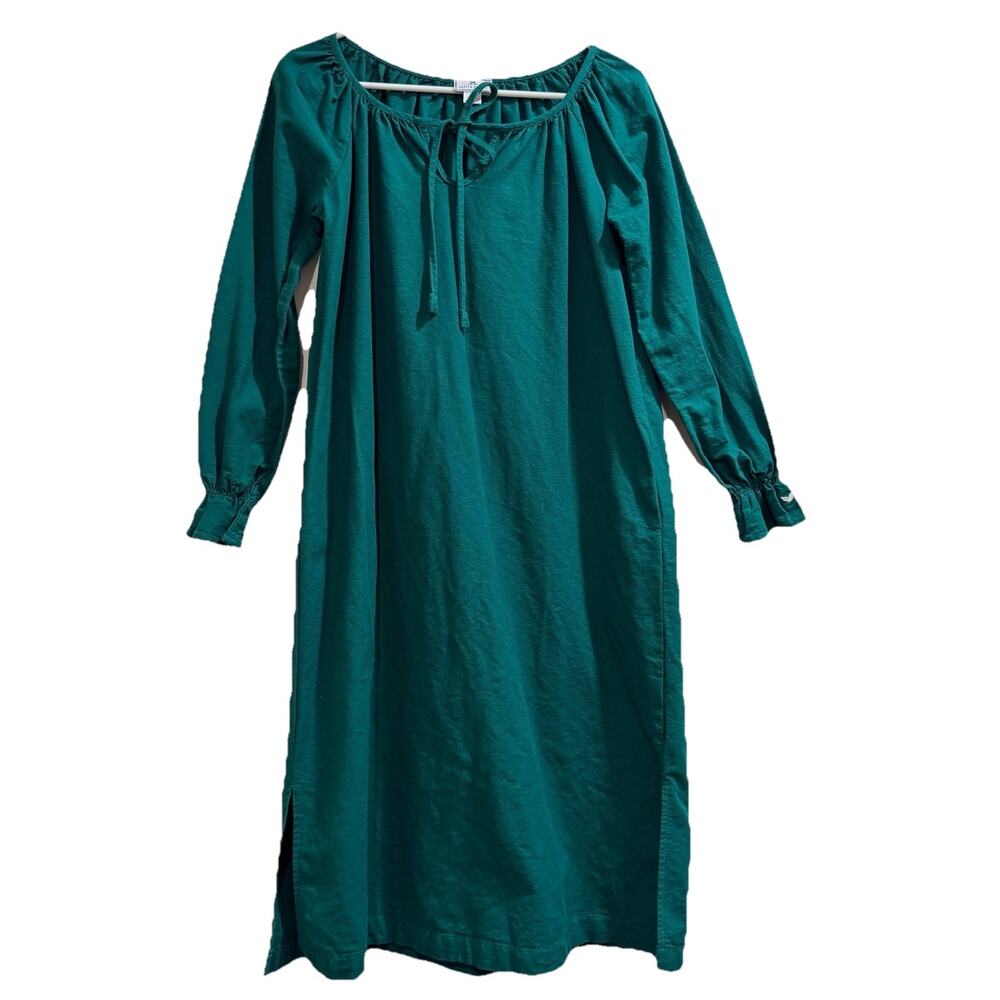 Petite Plume Women’s Teal XS Long Sleeve Casual Boho Cottage Core Dress Cotton - Picture 2 of 9
